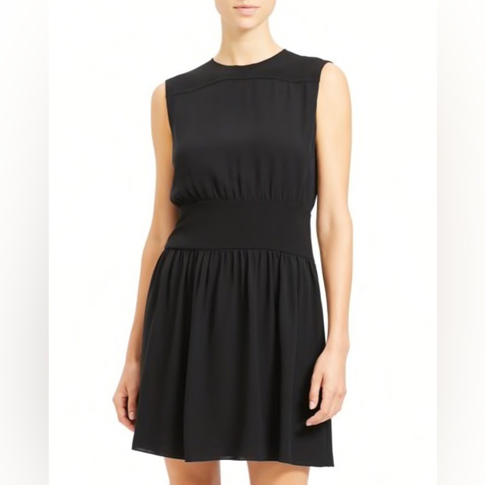 NEW Theory Sleeveless Georgette Blouson Silk Dress Black 00